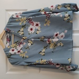 Light Blue Floral Long Sleeve Blouse